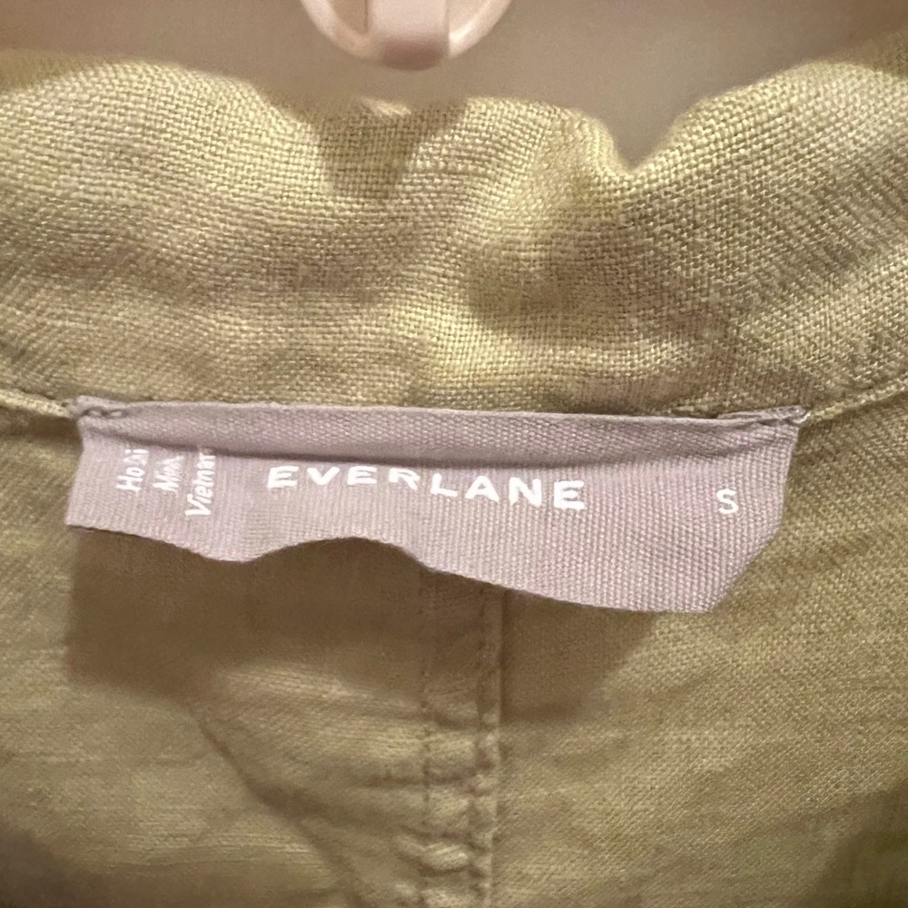 Everlane Linen Workwear Top Small  Green‎ Short Sleeves Boxy Button Front - Picture 6 of 8